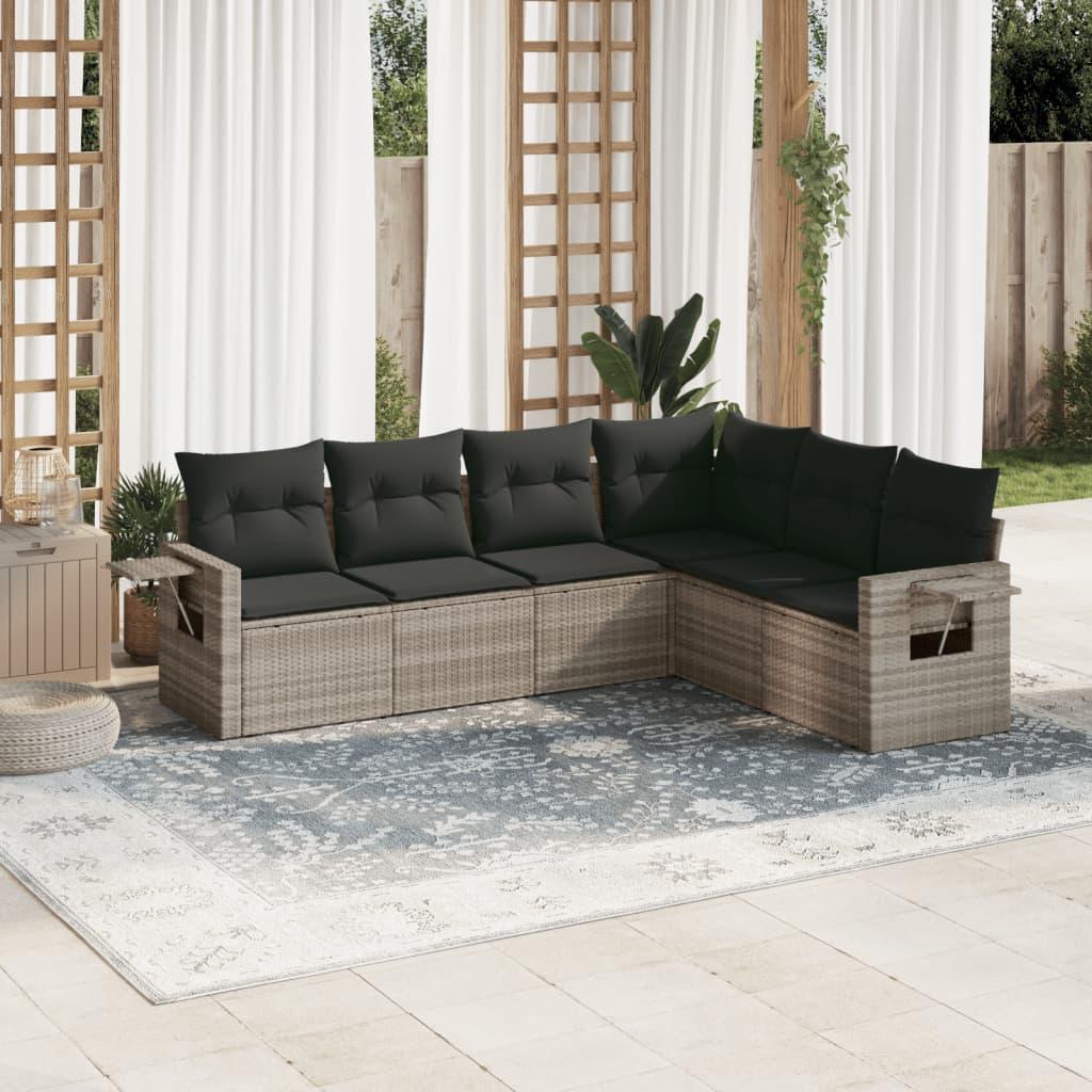 Sofasæt til haven - 6 dele med hynder i polyrattan, lysegrå