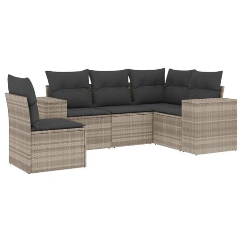 Sofasæt 5 dele med hynder polyrattan lysegrå