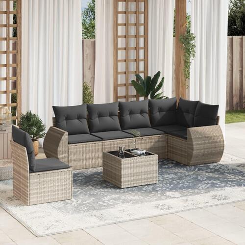 Sofasæt til haven 7 dele med hynder polyrattan lysegrå
