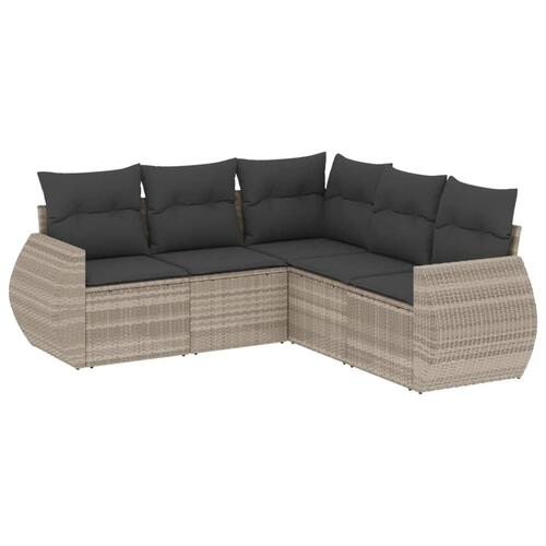 Sofasæt 5 dele med hynder polyrattan lysegrå