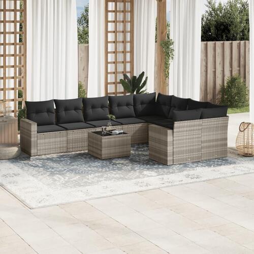 Sofasæt til haven 10 dele med hynder polyrattan lysegrå