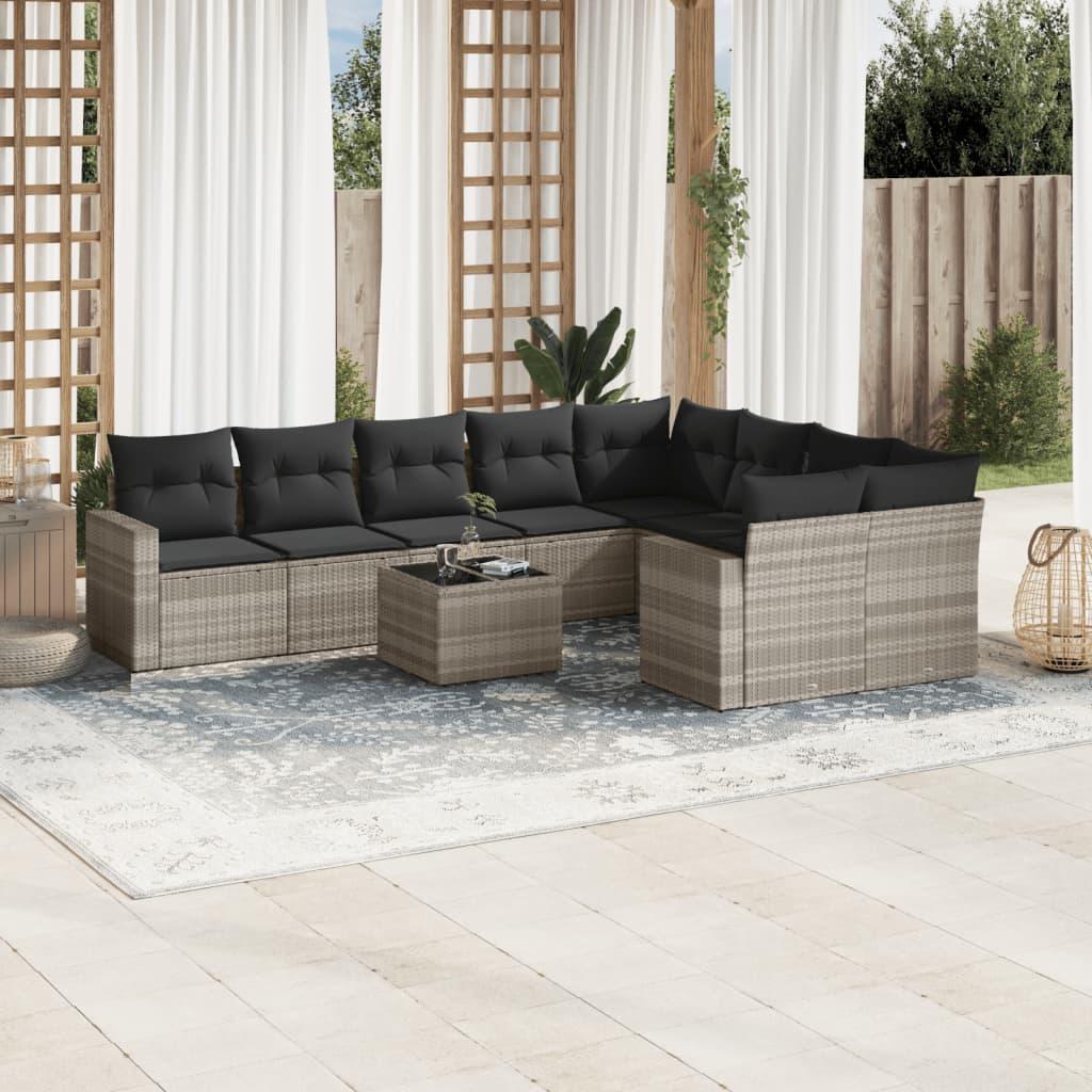 Sofasæt til haven 10 dele med hynder polyrattan lysegrå