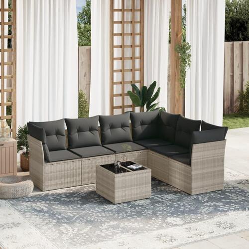 Sofasæt til haven 7 dele med hynder polyrattan lysegrå