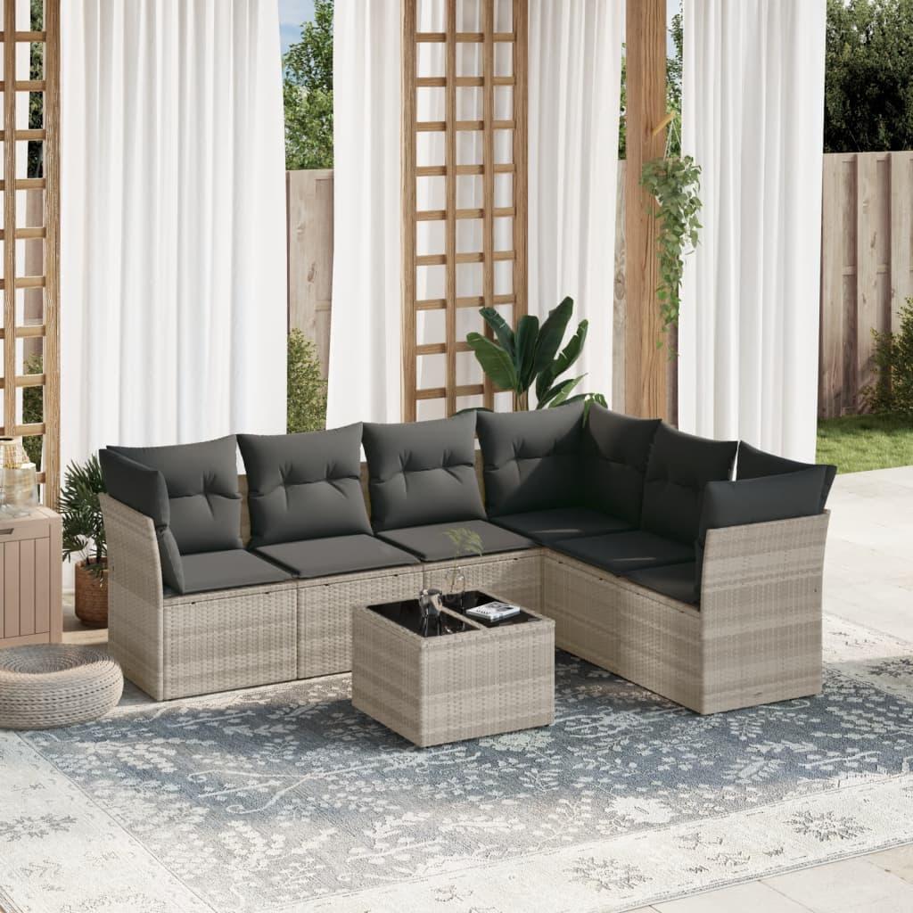 Sofasæt til haven 7 dele med hynder polyrattan lysegrå