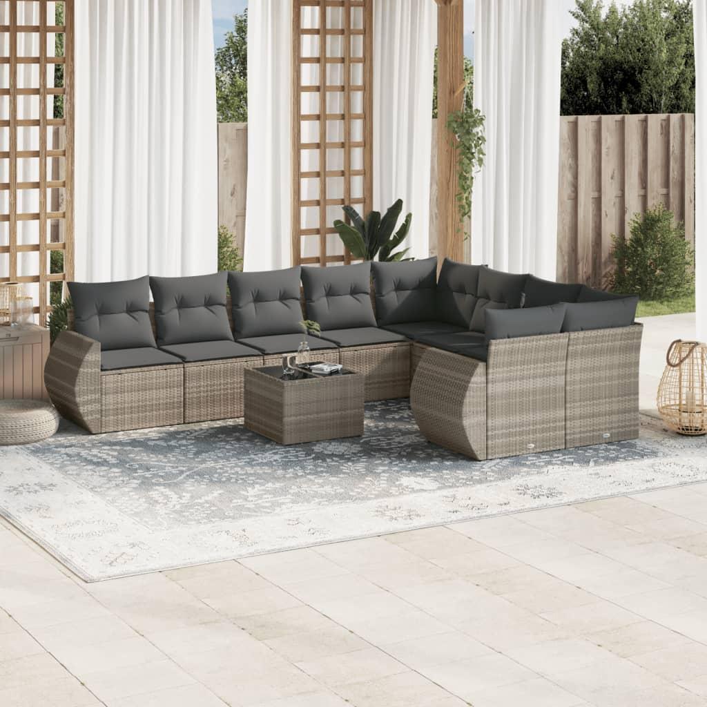 Sofasæt til haven 10 dele med hynder polyrattan lysegrå