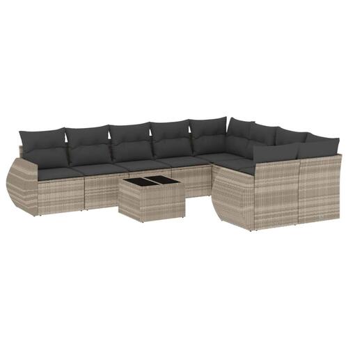 Sofasæt til haven 10 dele med hynder polyrattan lysegrå