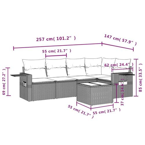Sofasæt til haven 6 dele med hynder polyrattan lysegrå
