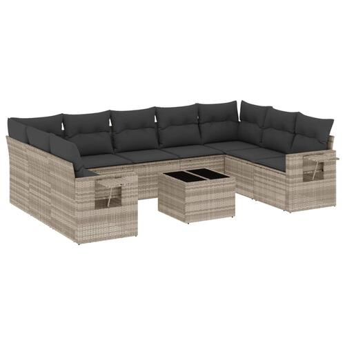 Sofasæt til haven 10 dele med hynder polyrattan lysegrå