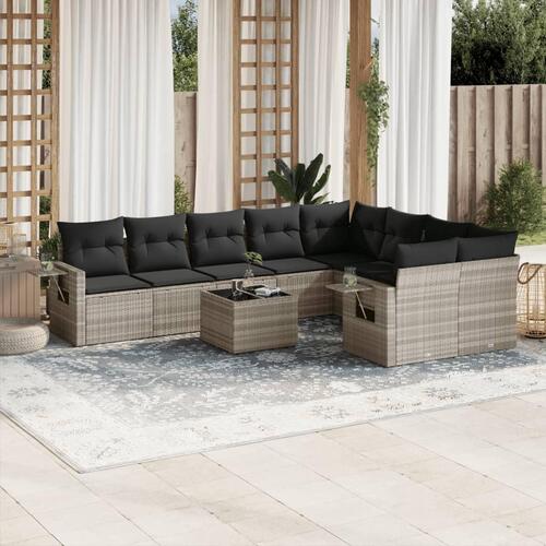 Sofasæt til haven 10 dele med hynder polyrattan lysegrå