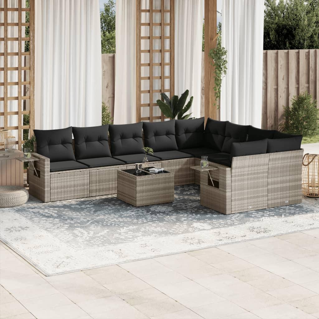 Sofasæt til haven 10 dele med hynder polyrattan lysegrå