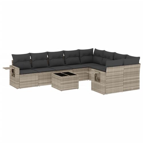 Sofasæt til haven 10 dele med hynder polyrattan lysegrå