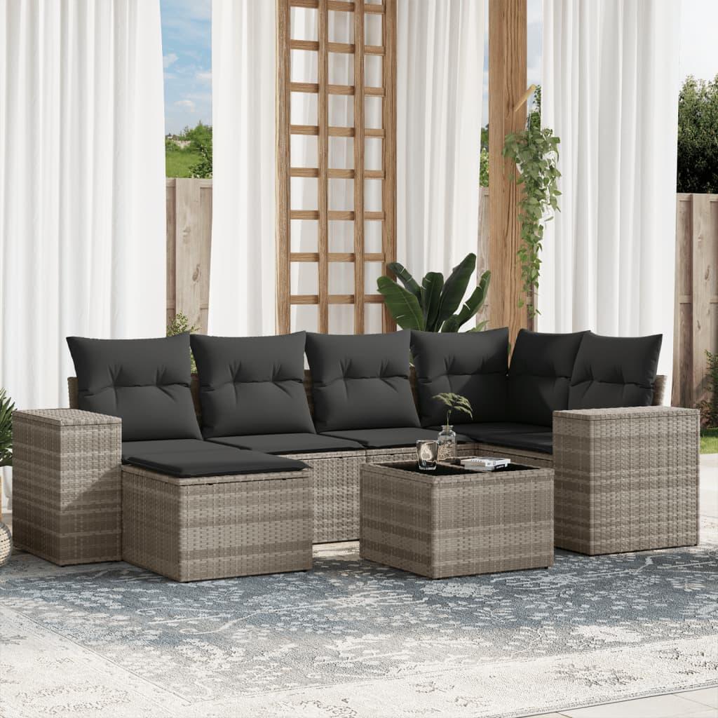Sofasæt til haven 7 dele med hynder polyrattan lysegrå