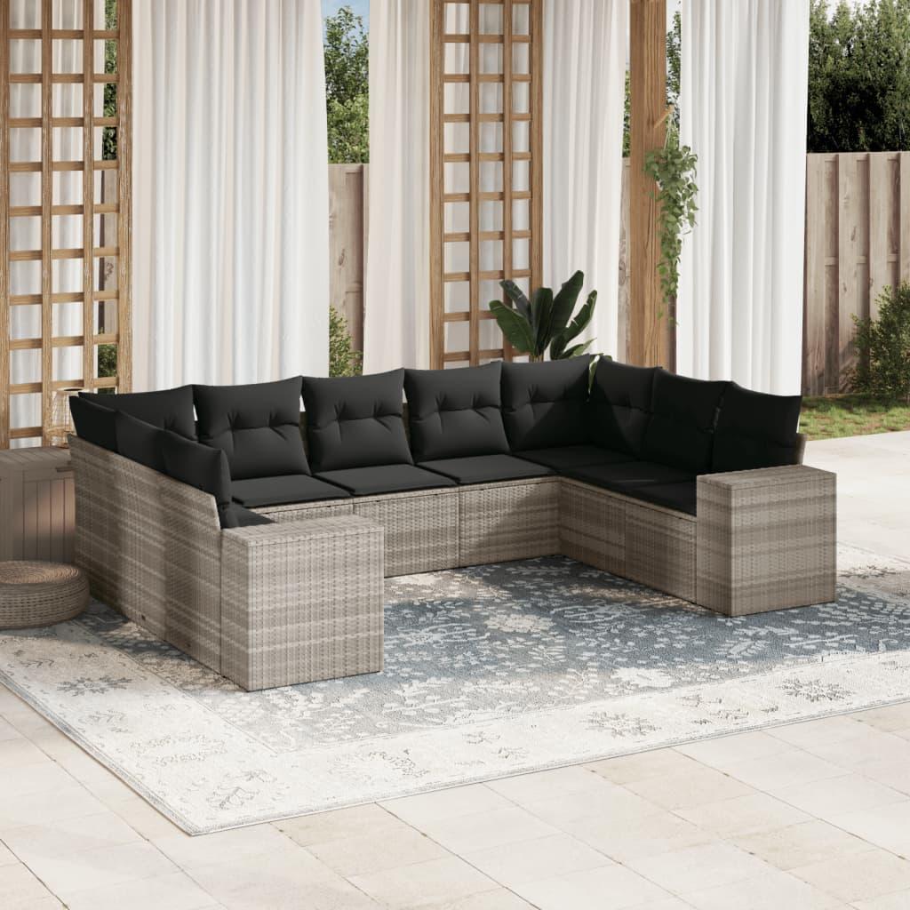 Sofasæt til haven 9 dele med hynder polyrattan lysegrå