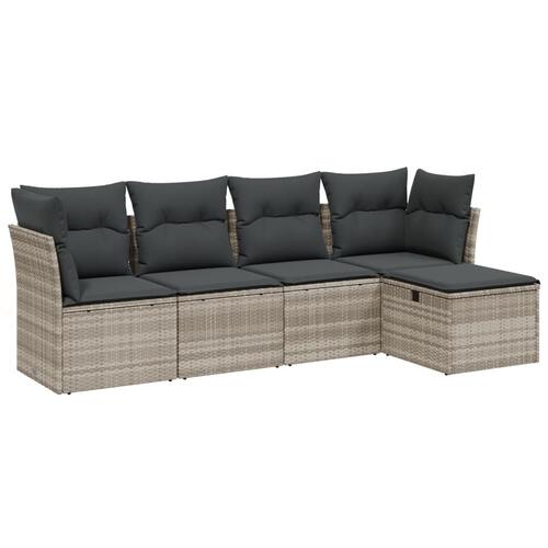 Sofasæt 5 dele med hynder polyrattan lysegrå
