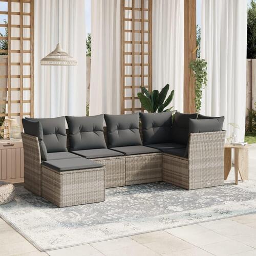 Sofasæt til haven 6 dele med hynder polyrattan lysegrå