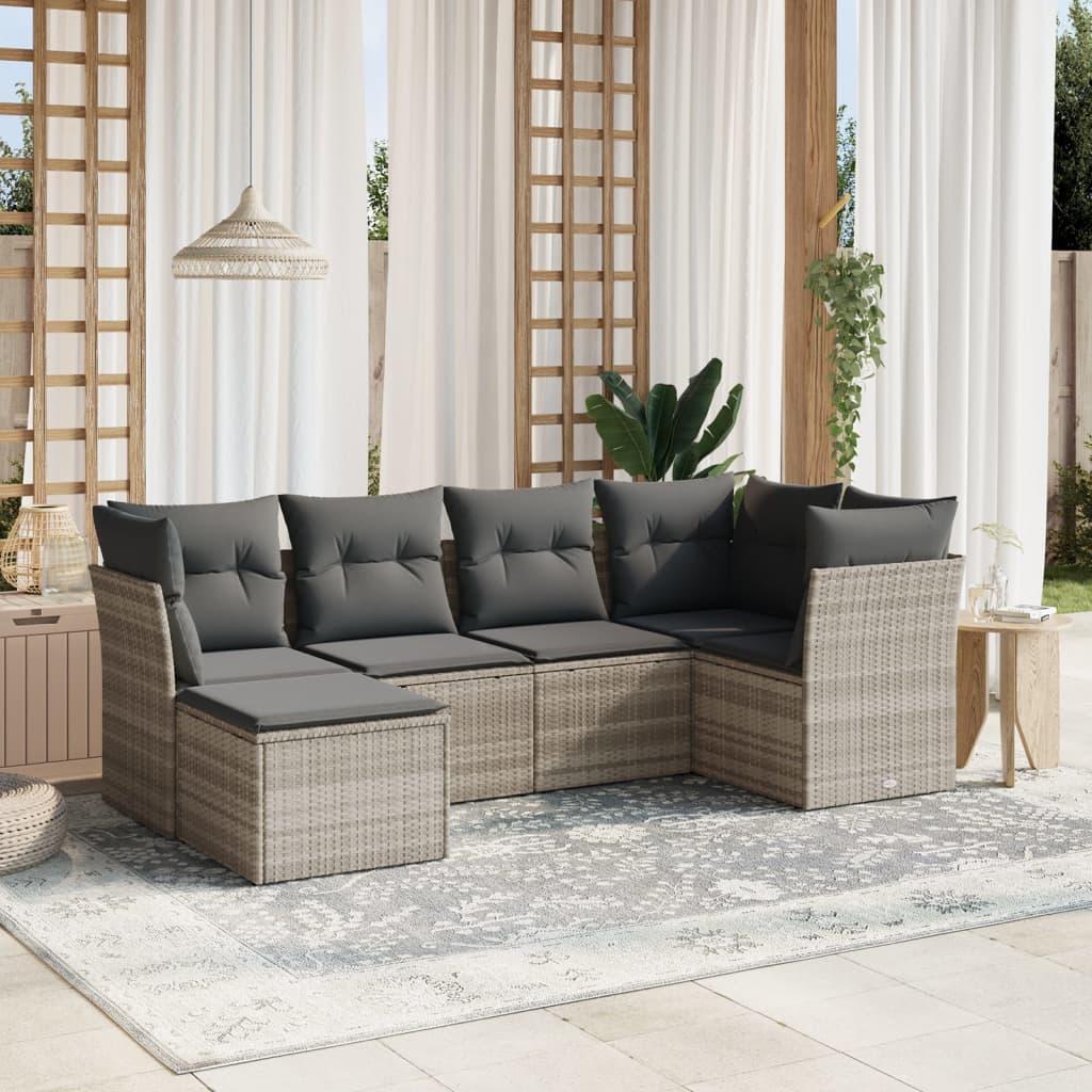 Sofasæt til haven 6 dele med hynder polyrattan lysegrå