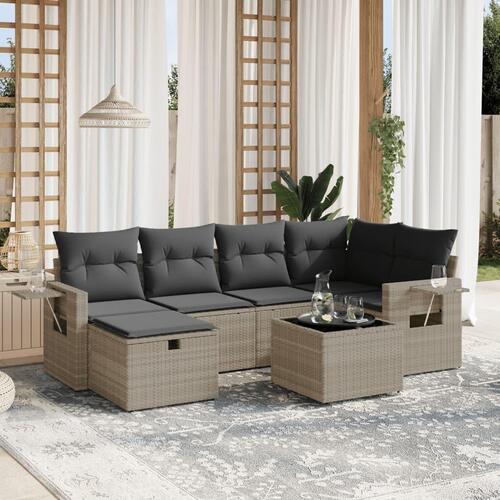 Sofasæt til haven 7 dele med hynder polyrattan lysegrå
