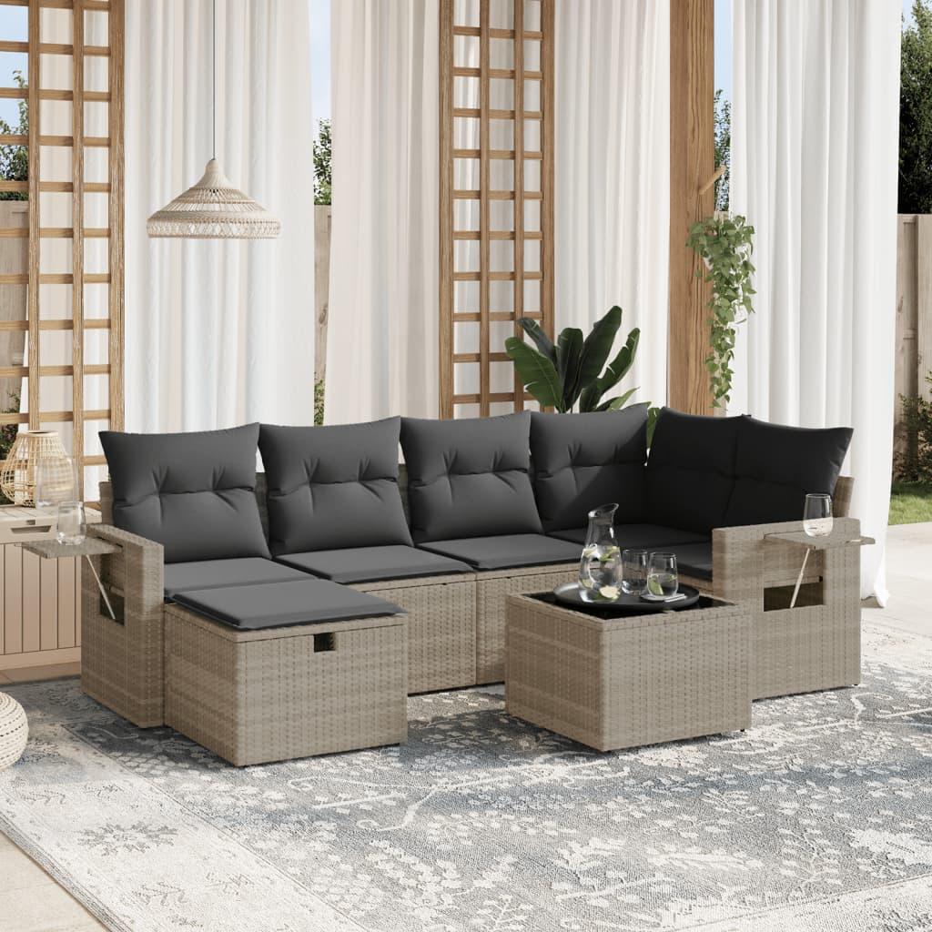 Sofasæt til haven 7 dele med hynder polyrattan lysegrå