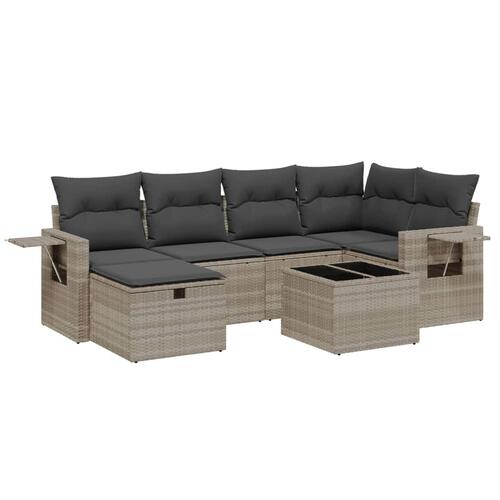 Sofasæt til haven 7 dele med hynder polyrattan lysegrå