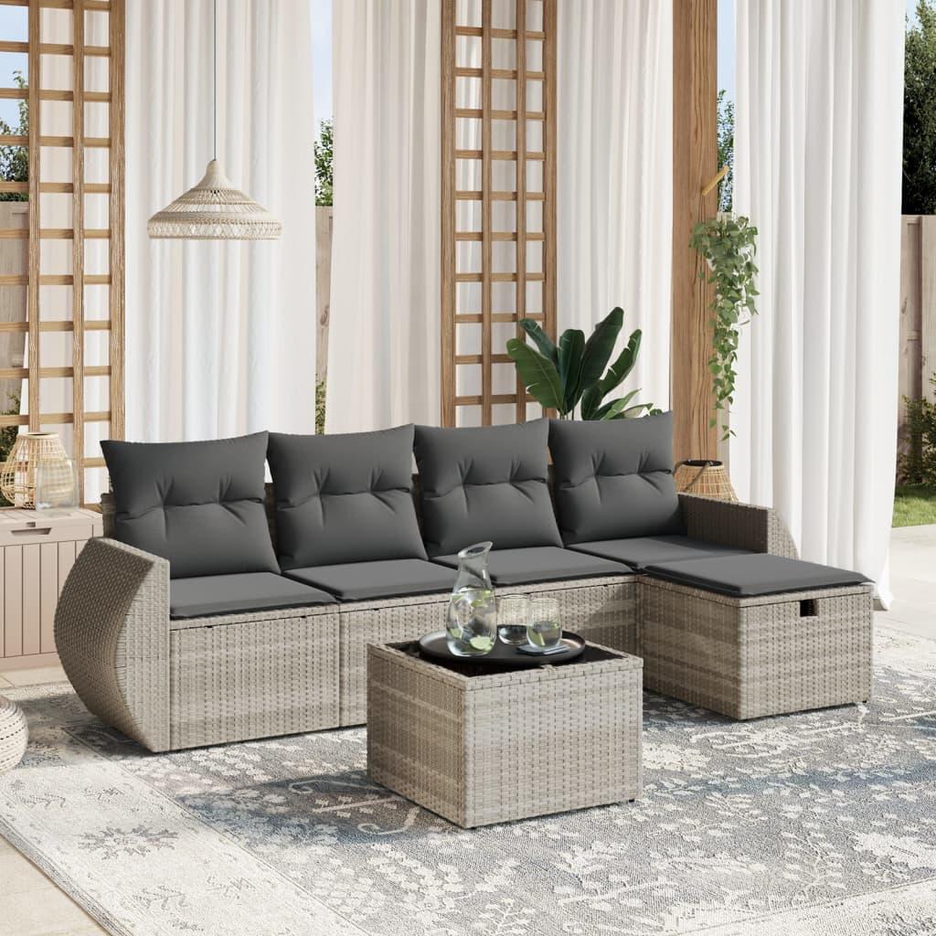 Sofasæt til haven 6 dele med hynder polyrattan lysegrå