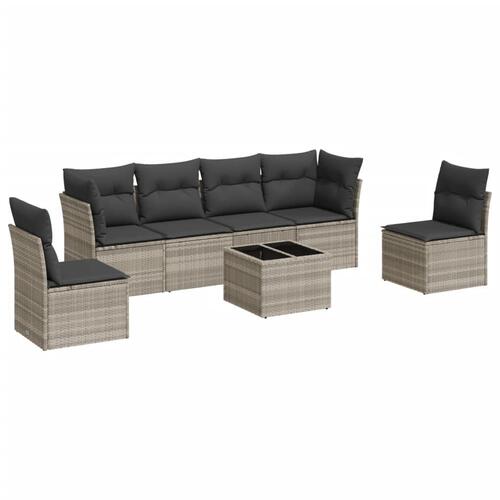 Sofasæt til haven 7 dele med hynder polyrattan lysegrå
