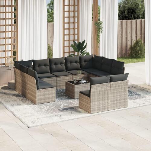 Sofasæt til haven 12 dele med hynder polyrattan lysegrå