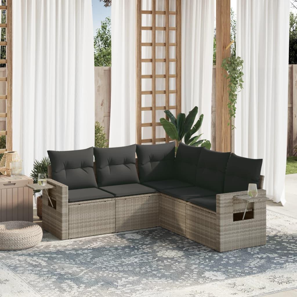 Sofasæt 5 dele med hynder polyrattan lysegrå billede