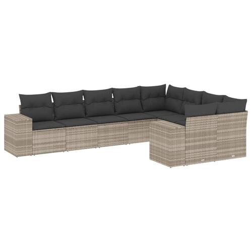 Sofasæt til haven 9 dele med hynder polyrattan lysegrå