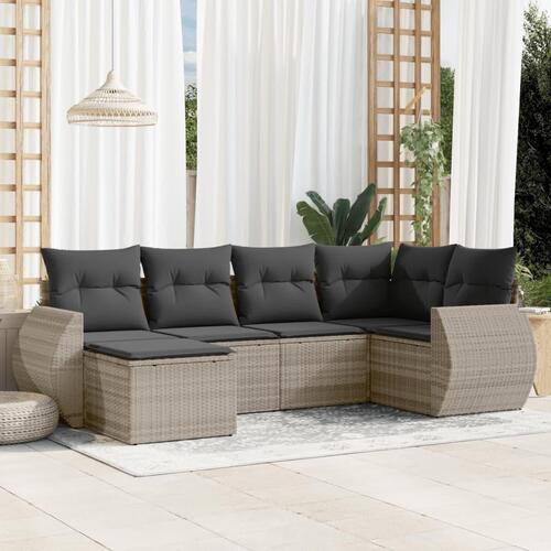 Sofasæt til haven 6 dele med hynder polyrattan lysegrå