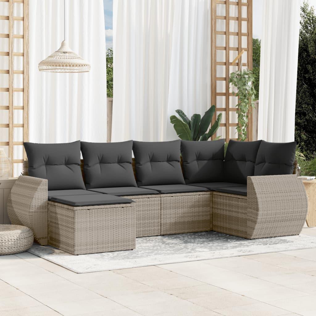 Sofasæt til haven 6 dele med hynder polyrattan lysegrå