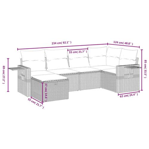 Sofasæt til haven 6 dele med hynder polyrattan lysegrå