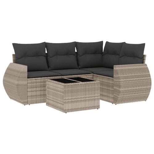Sofasæt 5 dele med hynder polyrattan lysegrå