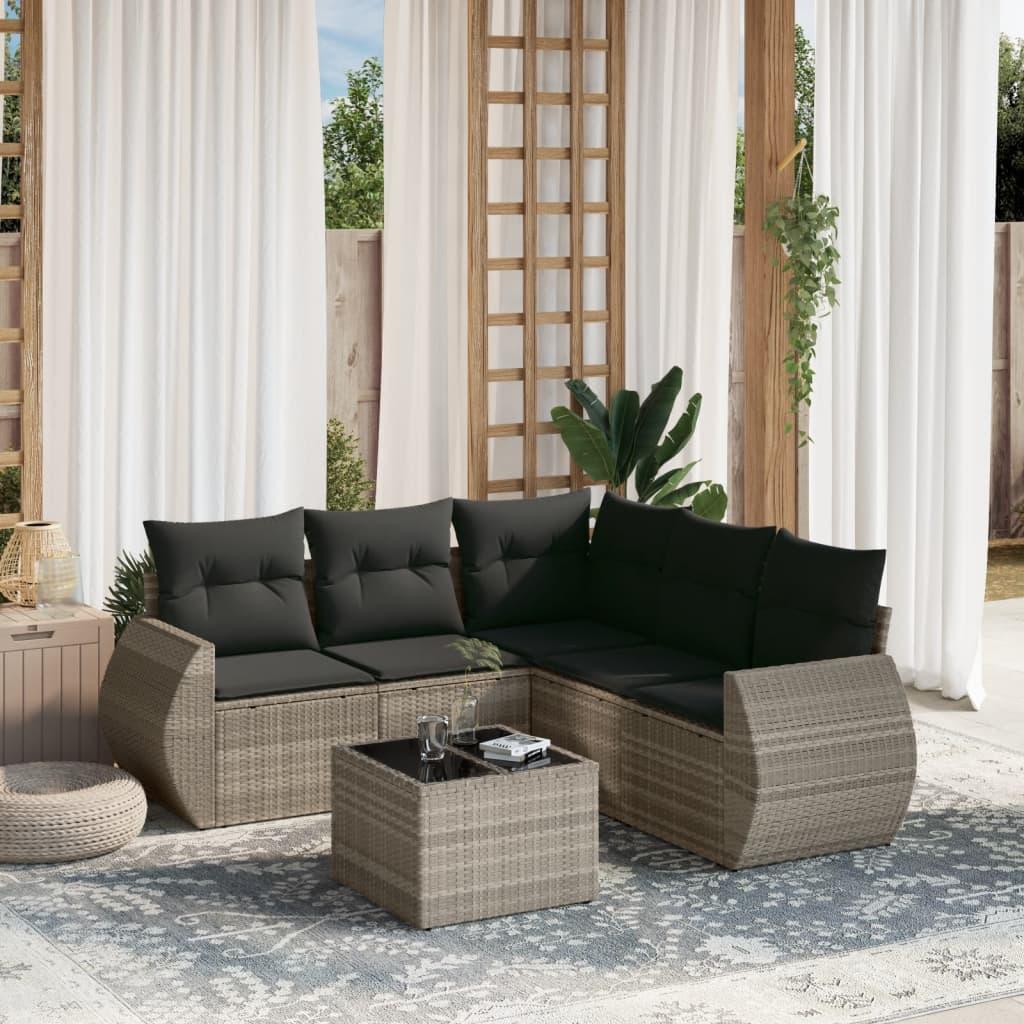 Sofasæt til haven 6 dele med hynder polyrattan lysegrå billede