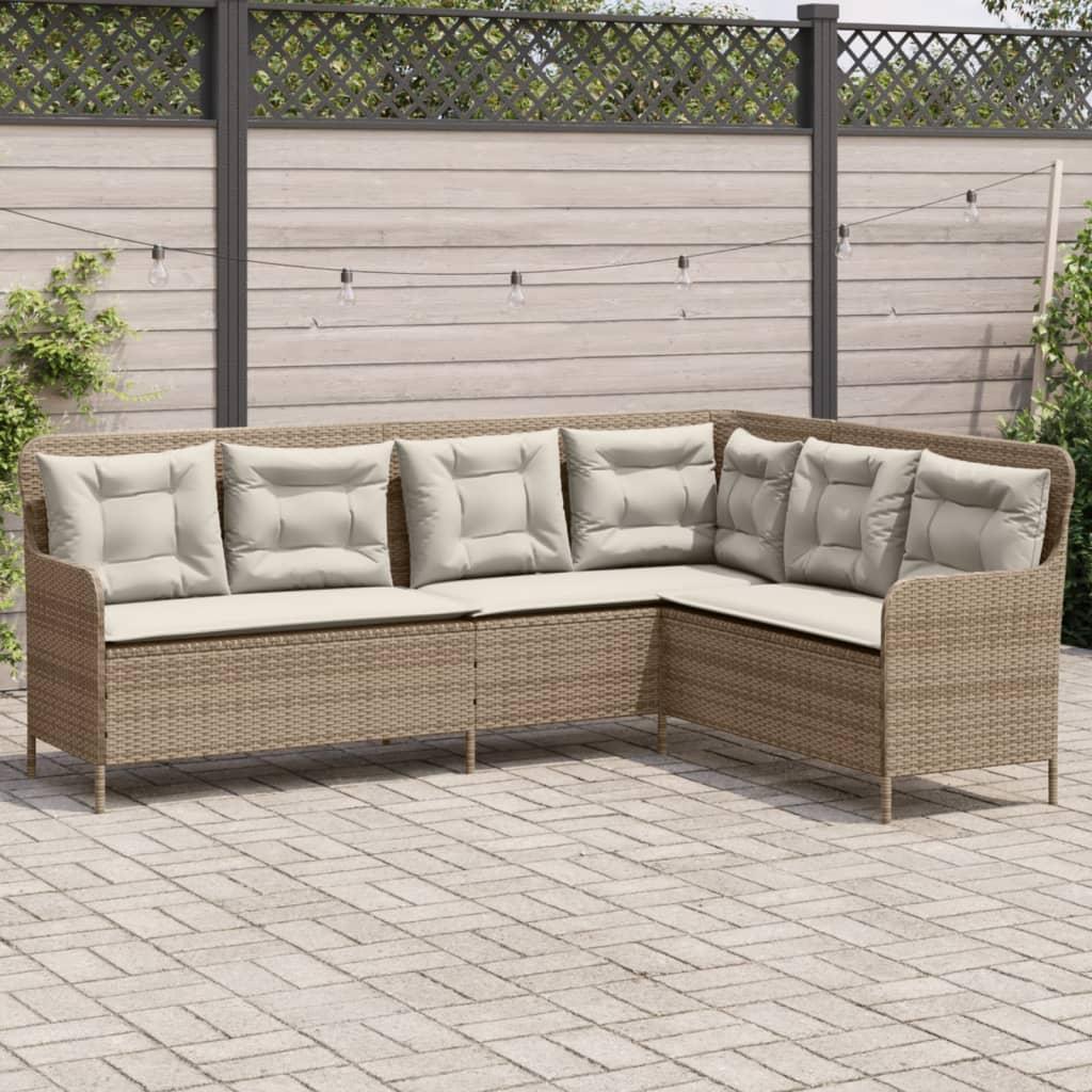 Havesofa Med Hynder L-Formet Polyrattan - Beige
