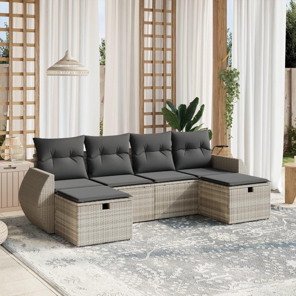 Sofasæt til haven 6 dele med hynder polyrattan lysegrå