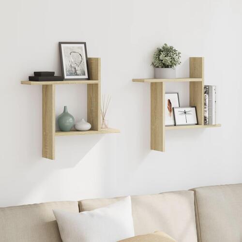 Væghængte hylder 2 stk. 50x12x50 cm konstrueret træ sonoma-eg