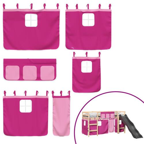 Højseng med gardiner 90x190 cm massivt fyrretræ pink
