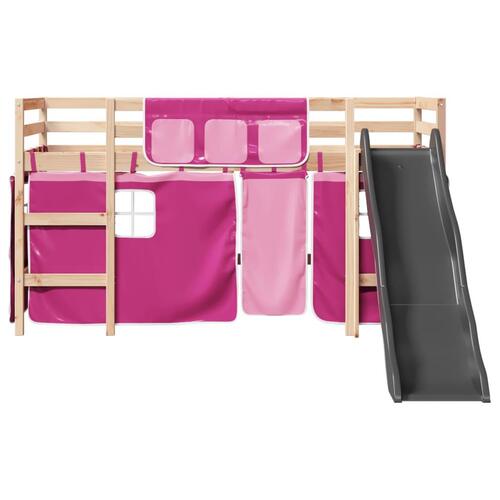 Højseng med gardiner 90x190 cm massivt fyrretræ pink