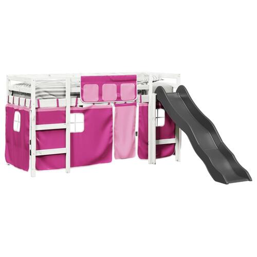 Højseng med gardiner 90x200 cm massivt fyrretræ pink
