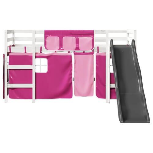 Højseng med gardiner 90x200 cm massivt fyrretræ pink