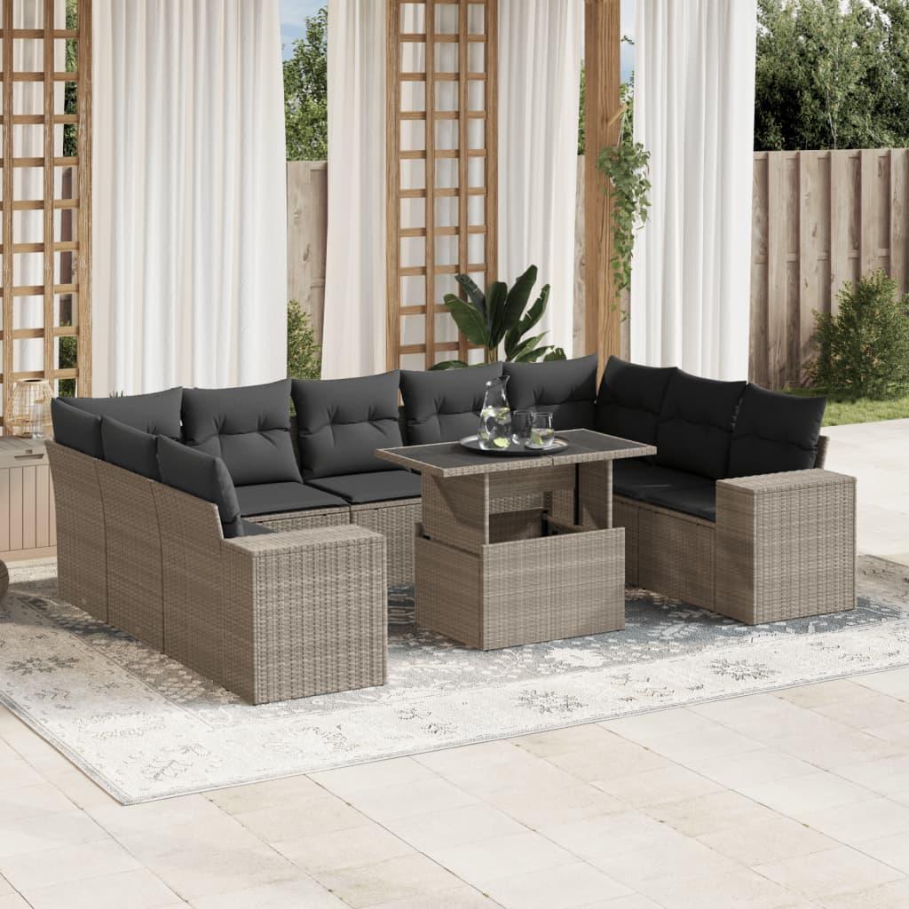 Sofasæt til haven 10 dele med hynder polyrattan lysegrå