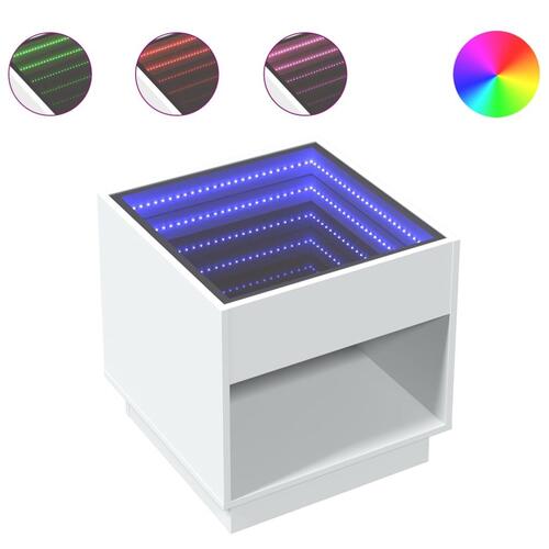 Sofabord med Infinity LED-lys 50x50x50 cm hvid