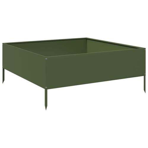 Højbed 100x100x25 cm stål olivengrøn