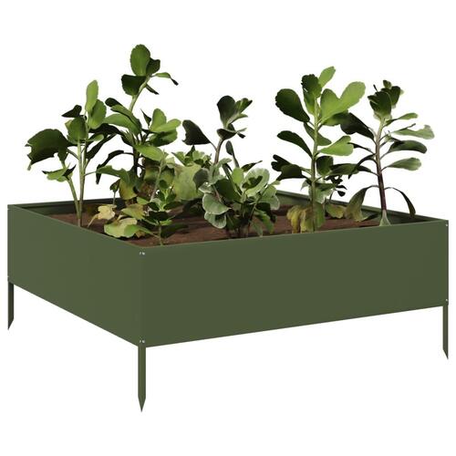 Højbed 100x100x25 cm stål olivengrøn