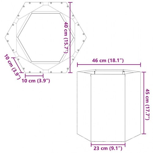 Sekskantet plantekasse i stål - 46 × 40 × 45 cm, hvid
