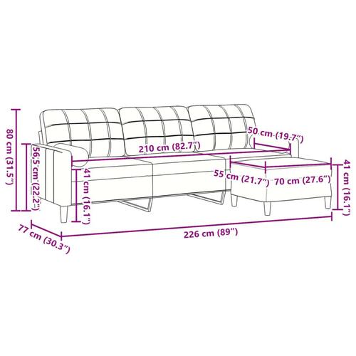 3-personers sofa med fodskammel 210 cm velour brun