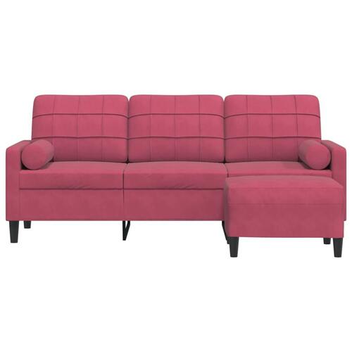 3-personers sofa med fodskammel 180 cm velour vinrød