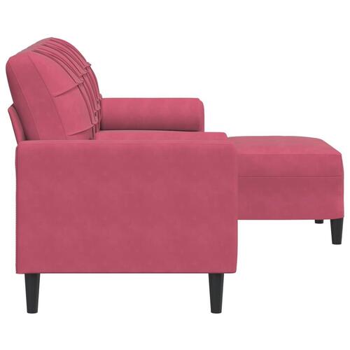3-personers sofa med fodskammel 180 cm velour vinrød