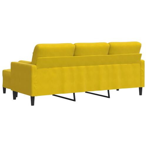 3-personers sofa med fodskammel 180 cm velour gul