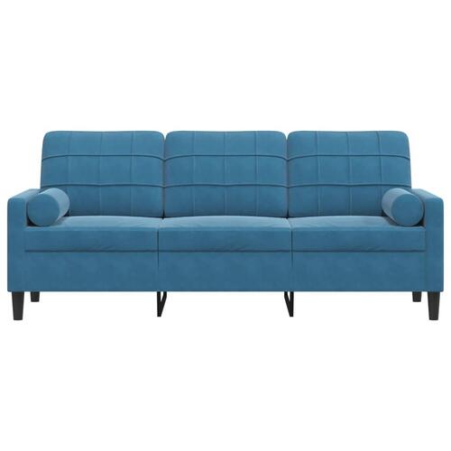 3-personers sofa med pyntepuder 180 cm velour blå